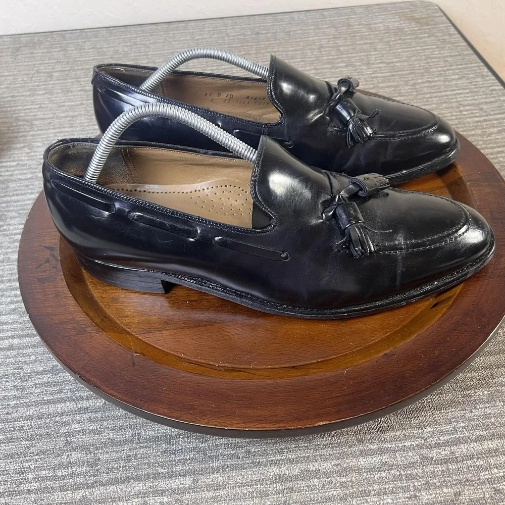Vintage Johnson‎ & Murphy Mens Black Leather Tassel Loafers Dress Shoes 11 D
